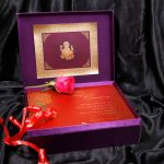 Box inside of Box Wedding Card in Super Indigo with Golden Mirror Frame