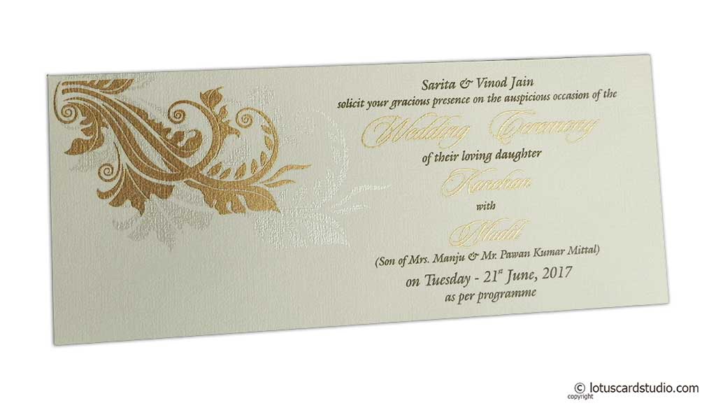 Ivory Magnetic Dazzling Wedding Invitation With Golden Flower Design