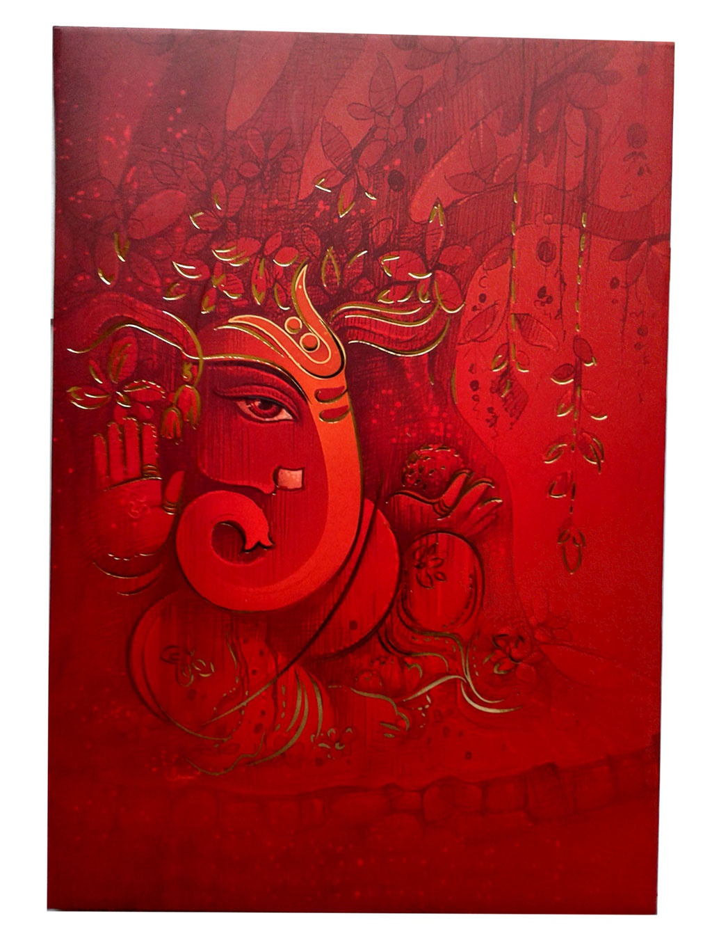Card in Shaded Red with Ganesh Ji - WC_55