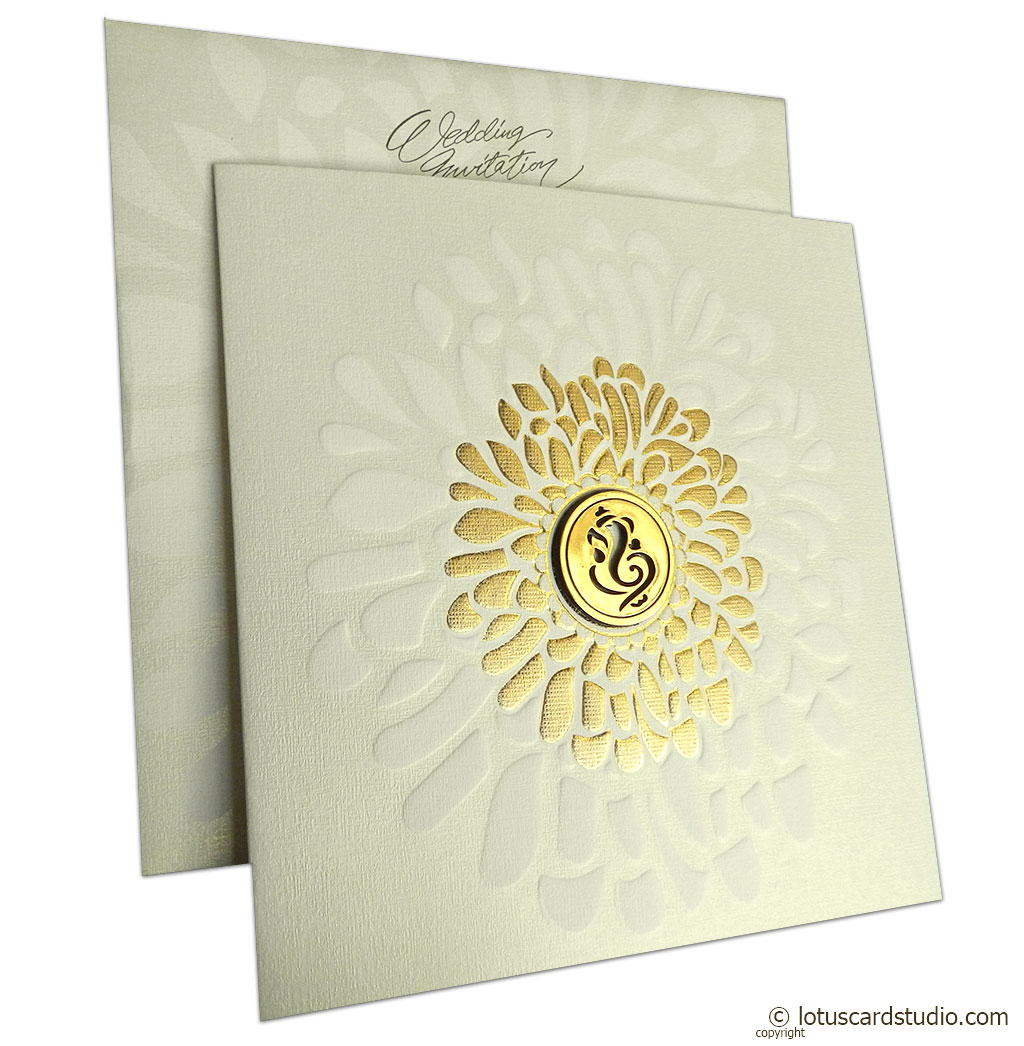 Gold Shine Ganesh Invitation Card - IC 32